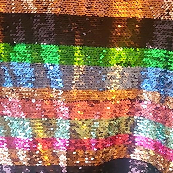 Sanctuary Short Sleeve Sequined Rainbow Striped Top - Picture 3 of 7
